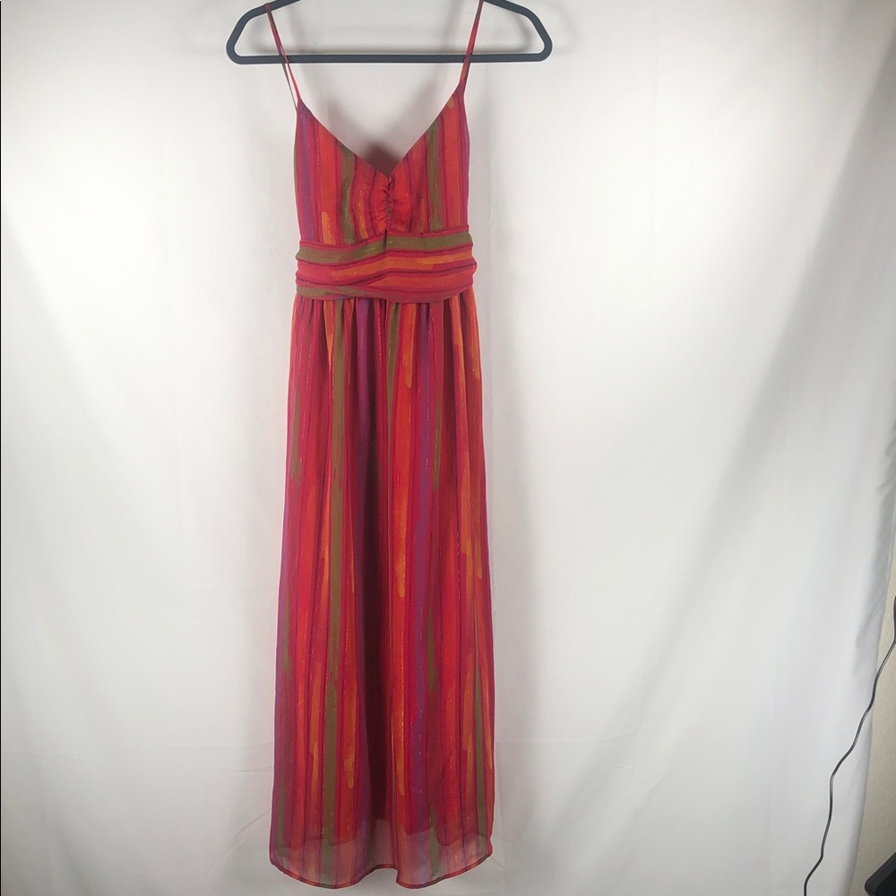 Striped Euro Babydoll Midi Dress with Waist Tie